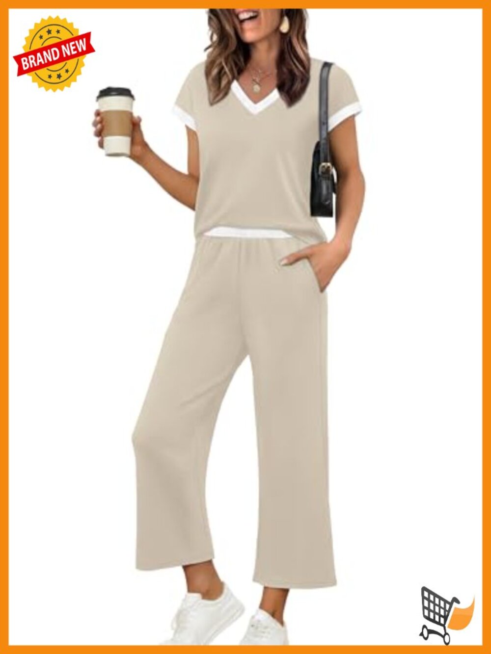 Two Piece Lounge Sets for Women Color Block Cap Sleeve Top Wide Leg Pants